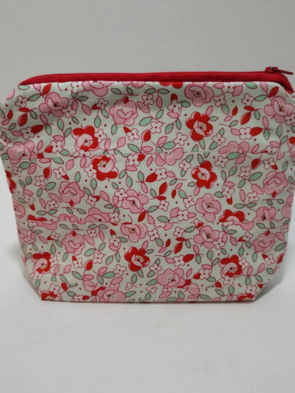 Handmade Floral Zipper Pouch Pink And Red
